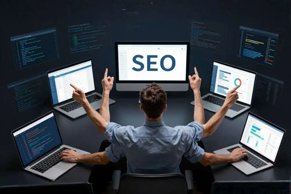Hiring an in-house SEO Professional and them sitting in front of multiple screens getting burnt out.
